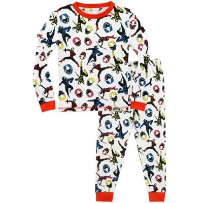 Imagen de Power Ranger Pijamas para Niños Ajuste Ceñido Ninja Steel Blanco 8 9 Años