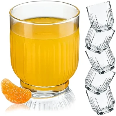 Imagen de KADAX Vasos de agua crista, aptos para lavavajillas, universales, estriados agua, zumo, bebidas o whisky (6 x 330 ml, bajos)