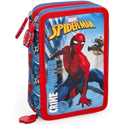 Imagen de Spiderman Dores Estuche Triple llenado, 44 Accesorios Escolares, Plumier 3 Cremalleras, 20 cm, Portalápices