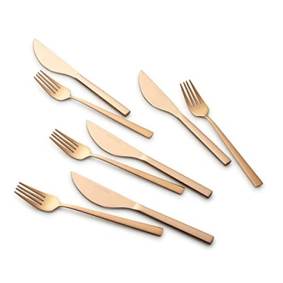 Imagen de ECHTWERK set de cubiertos pizza, carne, cena 8 piezas para hasta 4 personas, Con cuchillos pizza y tenedores acero inoxidable, Bronze Edition
