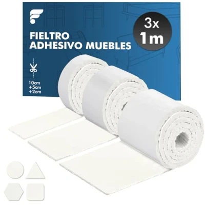 Imagen de shinfly Almohadillas de fieltro autoadhesivas 4 mm grosor, autoadhesivo para muebles (100 cm x 10 + 100 5 2 cm), corte cualquier forma, fuerte adhesivo sillas