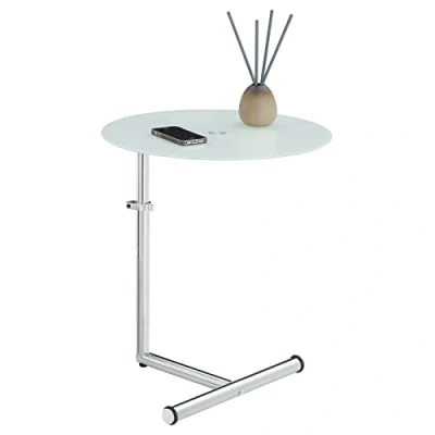 Imagen de IDIMEX mesa de centro Leonie, elegante auxiliar regulable en altura, práctica salón cristal esmerilado/cromo