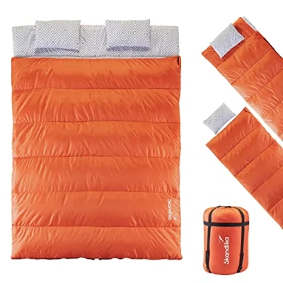 Imagen de Skandika Iceland Saco de Dormir Doble XXL con Forro polialgodón para Adultos, Separable, hasta 3C, 220 x 150 cm Invierno Camping Senderismo (Canela)