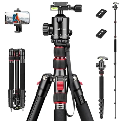 Imagen de JOILCAN Trípode Cámara Monopie, 189cm Aluminio para Viaje con 360 Rótula de Bola &amp; Soporte Teléfono, Ligero Portátil DSLR/Telefonos, Carga hasta 13.6kg