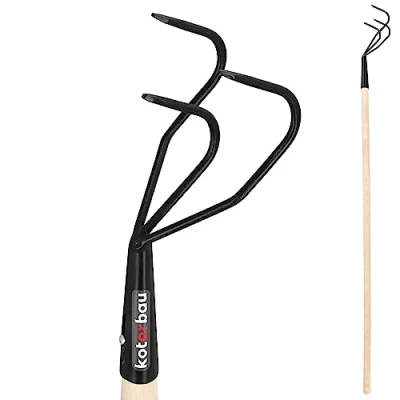 Imagen de KOTARBAU® Aireador Manual con 3 Dientes curvos, 125 cm, Mango de Madera, Herramienta jardinería, Cultivador para mullir y airear la Tierra, Garra Jardin, Extirpador Rastrillo