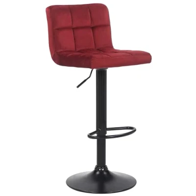 Imagen de CLP Taburete De Cocina Feni En Terciopelo &amp; Base Metal Negro I Silla Alta Bar Regulable Altura con Reposapiés, Color:Rojo