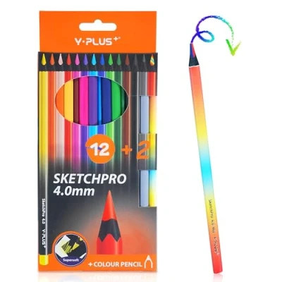 Imagen de Lapices de Colores para Niños y Adultos, Estuche 12+2 Colores, Profesionales Sketchpro 4,0 mm