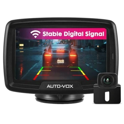 Imagen de AUTO VOX CS2 Cámara Marcha Atrás Inalámbrica con Monitor Coche 4,3 Pulgadas, Señai Digital Estable, Camara Impermeable Visión Nocturna Clara para Camiones/Furgonetas