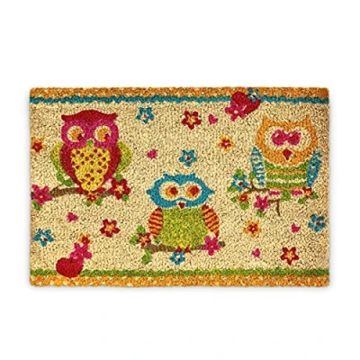 Imagen de Relaxdays Felpudo Colorido Búhos, Entrada Hogar, Fibras Coco y PVC, 40x60 cm Antideslizante, Decorativo, Natural, 40 x 60