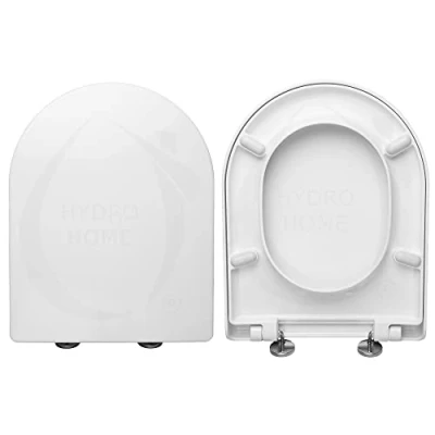 Imagen de HYDRO HOME Tapa de inodoro compatible con Link Flaminia, plástico termoendurecible, envolvente, bisagras ajustables fijación desde arriba, color blanco, fabricado en Italia (cierre ajustado)