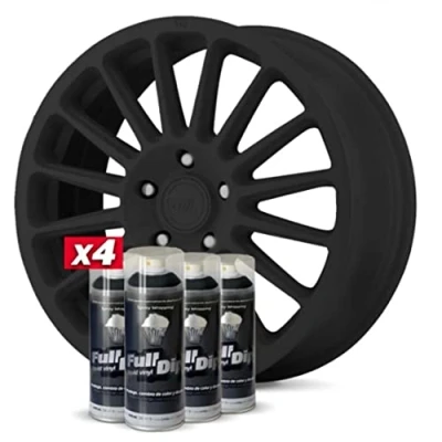 Imagen de AutoFullCar Pack Llantas 4 Sprays Full Dip Vinilo Líquido Negro Mate Válido para De 15 a 18 Pulgadas 400 ml. Unidad