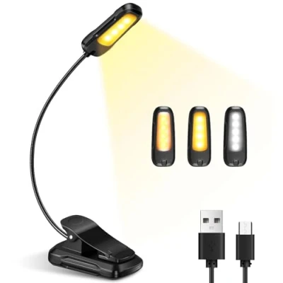 Imagen de Diboniur Luz Lectura, Lampara Libro Lectura USB Recargable, para Leer con 3 Modos de (Blanco/Cálido/Blanco Cálido), Batería Larga Duración Libros en la Cama, Viajes