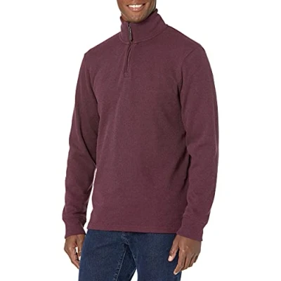 Imagen de Amazon Essentials Jersey de Canalé Francés con Cremallera un Cuarto Hombre, Burdeos Mezcla, XL