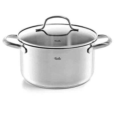 Imagen de Fissler San Francisco Olla de 3,3 L y 20 cm diámetro, acero inoxidable, con tapa cristal, reborde, escala medición, inducción