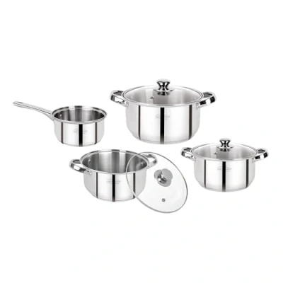 Imagen de Batería de cocina 7 piezas, acero inoxidable, inducción, Lexia: cazo 16 cm (1,5L), cacerolas con tapa (1,5 litros), 18 (2 litros) y 20 (3