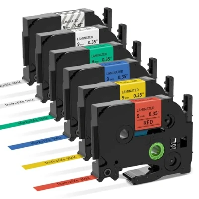 Imagen de Markurlife Cintas de Etiquetas Compatible para Brother P Touch TZe 9mm 221 121 421 521 621 721 Laminada H100LB H105 E100 D200 D210