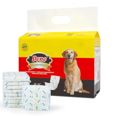 Imagen de pañales para Perros Desechables DONO Paños machos Mascotas Suaves absorbentes Super, incluidos Cuatro tamaños, con indicador de Humedad (L 8count (25&quot; 32&quot;))