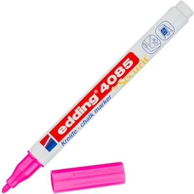 Imagen de edding 4085 marcador de tiza rosa neón 1 rotulador punta redonda 2 mm rotuladores para cristal borrables pizarras, vidrio y espejos líquida cobertura opaca