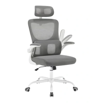 Imagen de WOLTU Silla Oficina Ergonómica, Trabajo con Reposabrazos, Reposcabezas y Soporte Lumbar, Respaldo Inclinable de Tela Malla, Escritorio Giratoria, Gris, BS161grw