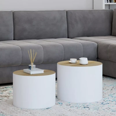 Imagen de IDMarket Galia Juego de 2 mesas bajas para cilindros nido (madera y blanco), color blanco