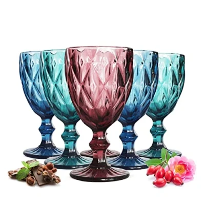 Imagen de Sendez 6 copas de vino colores, 300 ml, con relieve, tinto, blanco