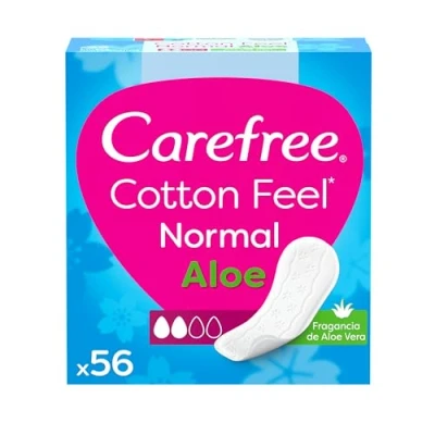 Imagen de Carefree Cotton Feel Normal Fragancia de aloe Protegeslips (56 unidades), protege slips absorbentes y transpirables con vera puro, para todo tipo braguitas