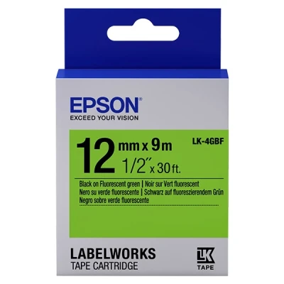 Imagen de LabelWorks LW K400 Epson LK 4GBF cinta negro sobre verde fluorescente 12 mm (original)