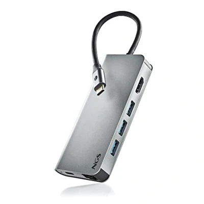 Imagen de Adaptador Ngs Wonder Dock 8 Multipuerto Tipo Usb C En 1. Elegante Hub 3.0 Fabricado Aluminio.