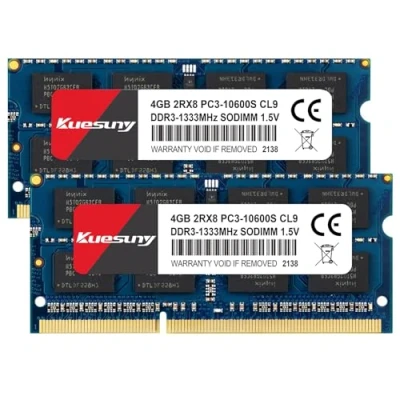Imagen de Kuesuny 8GB Kit (2x4GB) DDR3 RAM 1333MHz SODIMM PC3 10600 10600S Non ECC CL9 2Rx8 1.5V Laptop Notebook Memory Compatible with Intel AMD and Mac