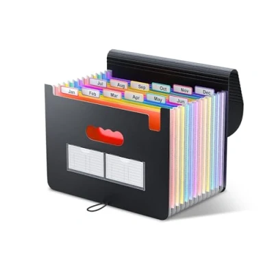 Imagen de ThinkTex Organizador de Archivos Accordian, 12 Bolsillos que Expanden Carpetas Archivos, Portátil Recibos Facturas Mensuales
