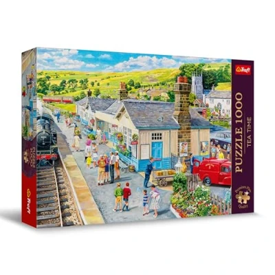 Imagen de Trefl Premium Plus Quality Puzzle Tea Time: Estación de ferrocarril 1000 Piezas, Serie imágenes nostálgicas Pintura, Ajuste para Adultos y niños a Partir 12 años