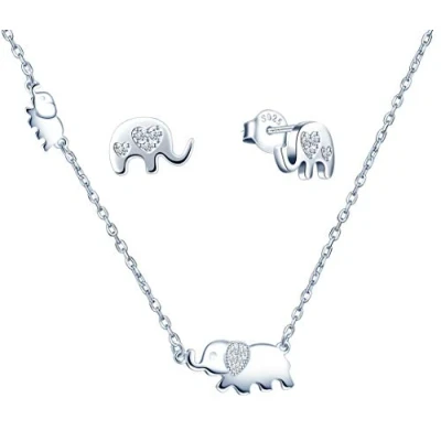 Imagen de Yumilok collar de mujer y pendientes plata ley 925 elefante lindo arete,incrustaciones circón animal