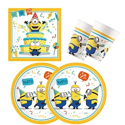 Imagen de Procos 10137423 Set de fiesta S Minions: Rise Of Gru, 52 piezas, 16 platos, vasos, 20 servilletas, vajilla desechable, fiesta, decoración mesa