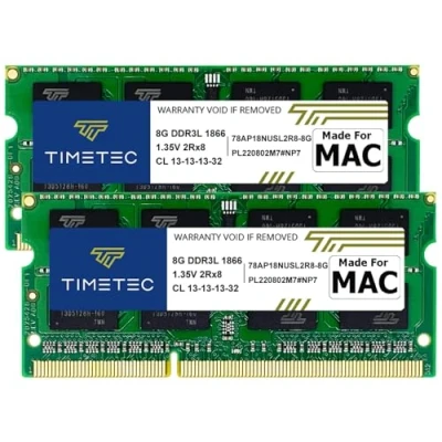 Imagen de Timetec 16GBKit (2x8GB) Compatible con Apple iMac Finales de 2015 (27 Pulgadas Pantalla Retina 5K) DDR3L 1867 MHz/1866 MHz PC3L 14900 2Rx8 CL13 1,35 V 204 Pines SODIMM módulo Memoria Mac RAM