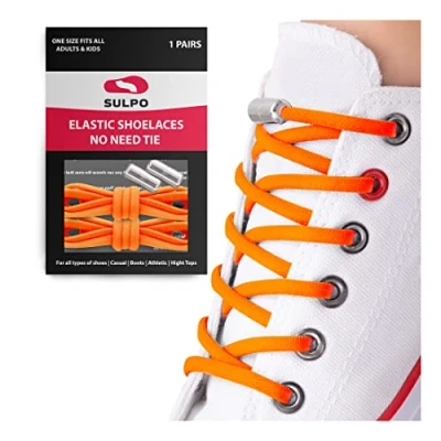 Imagen de SULPO Cordones elasticos con cierre rápido de metal zapatillas deporte silicona sin atar para niños y adultos converse redondos nudo