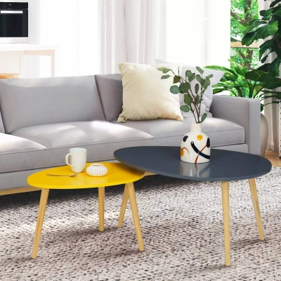 Imagen de IDMarket Juego de 2 mesas bajas nido Gaia lacadas gris amarillo escandinavo