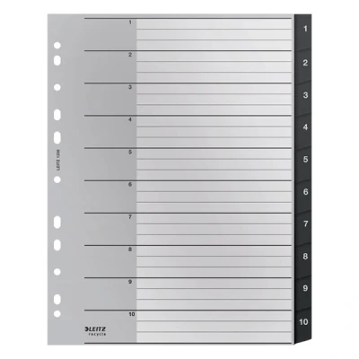 Imagen de Leitz Índice Separador, Pestañas Numéricas 1, 10, A4, Extra Ancho, 90% Plástico Reciclado, Respetuoso con el Medio Ambiente, , Gama Recycle, Negro, 12080000