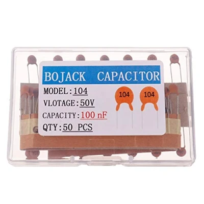 Imagen de BOJACK 0.1uF 50V condensador de disco cerámico 100nF constante dieléctrico alto voltaje baja tensión (paquete 50 piezas)
