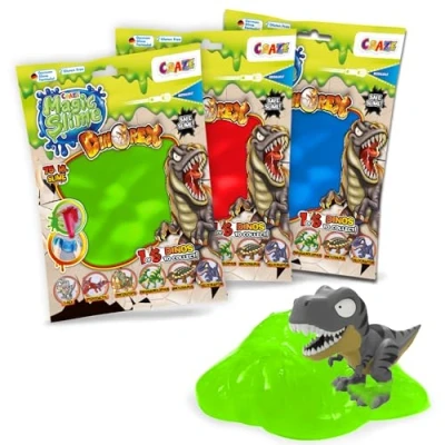 Imagen de CRAZE Magic Slime Bag Surprise de Dinorex, 6 Bolsas con 75 ml Colores Aleatorios Figura Sorpresa Dinosaurio, para Niños