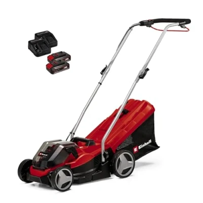 Imagen de Einhell Cortacésped a batería GE cm 36/33 Li Kit Power X Change (36 V, 33 ancho de corte, hasta 250 m², 30L bolsa recolectora, 25 65 mm altura con 2x 2,5 Ah baterías + cargadore)