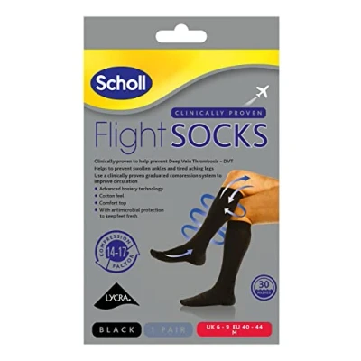 Imagen de Scholl Flight Socks Calcetines de compresión, talla 6.5 9, color negro