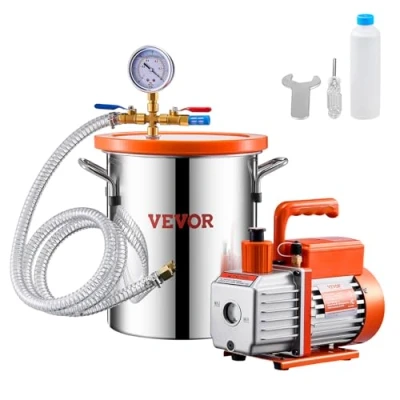 Imagen de VEVOR 11,36 L Cámara de Vacío y Kit Bomba 3,5 CFM Desgasificación con Una Etapa Tapa Acrílico, Aceite, Manguera para Desgasificar Resinas, Siliconas