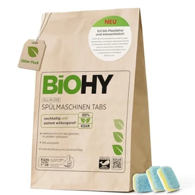 Imagen de BiOHY Pestañas Para el lavavajillas todo en uno (100 Tabs) Sin fosfatos la limpieza de vajilla y cubertería Contra las grasas más resistentes restos comida (Spülmaschinen