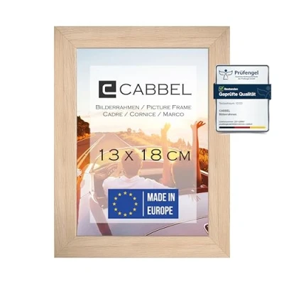 Imagen de CABBEL Marco 13x18 cm natural Madera MDF resistente Cristal acrílico irrompible para colgar o colocar Ideal fotos y collage