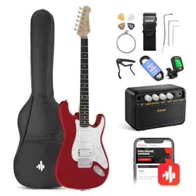 Imagen de Donner Juego de guitarra eléctrica para principiantes 39 pulgadas, pastillas S H con amplificador, bolsa, correa, cuerdas, afinador, cable, púas, DST100