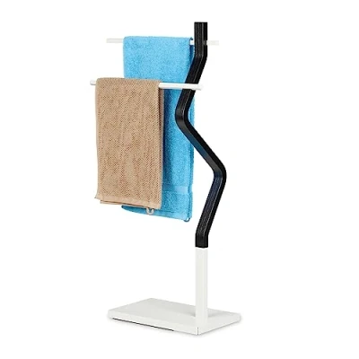 Imagen de Relaxdays Toallero de Pie Bicolor, 2 Barras, 85x43,5x20 cm, Soporte Toallas Mano y Ducha, Acero MDF, Blanco Negro, 85 x 43,5 20 cm Aprox