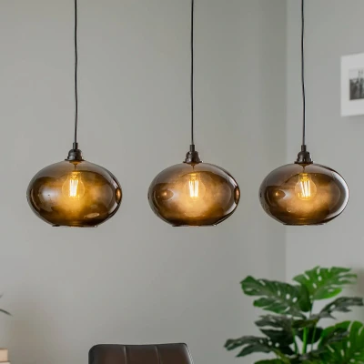 Imagen de Lámpara colgante de 3 luces Ferno L97cm Metal y cristal Negro Menzzo