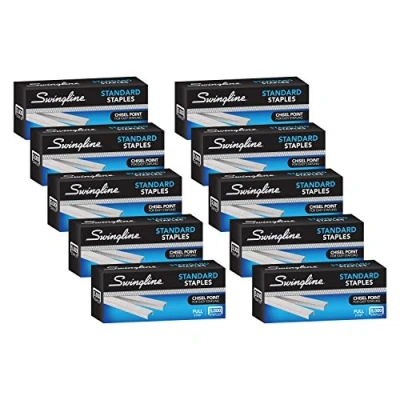 Imagen de Swingline Grapas, estándar, 1/4 pulgadas de longitud, 210/tira, 5000/caja, paquete 10 (35111). El embalaje puede variar