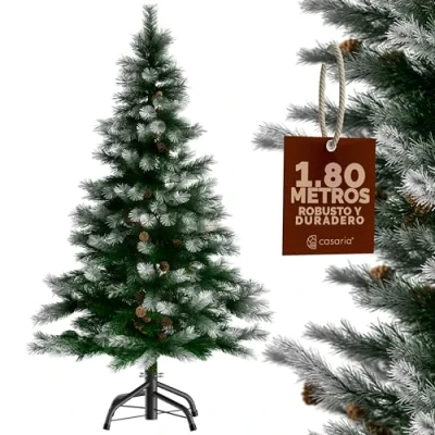 Imagen de CASARIA® Árbol de Navidad Artificial 180cm Ramas Efecto Nieve Piñas con Soporte 705 Puntas Pino Decoración
