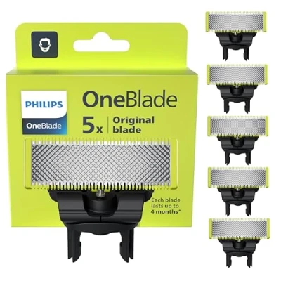 Imagen de Philips OneBlade, Auténticas Cuchillas de Repuesto Originales Para Recortador Barba y Maquina afeitar Hombre, Compatible con todos los Pack 5 unidades, QP250/50